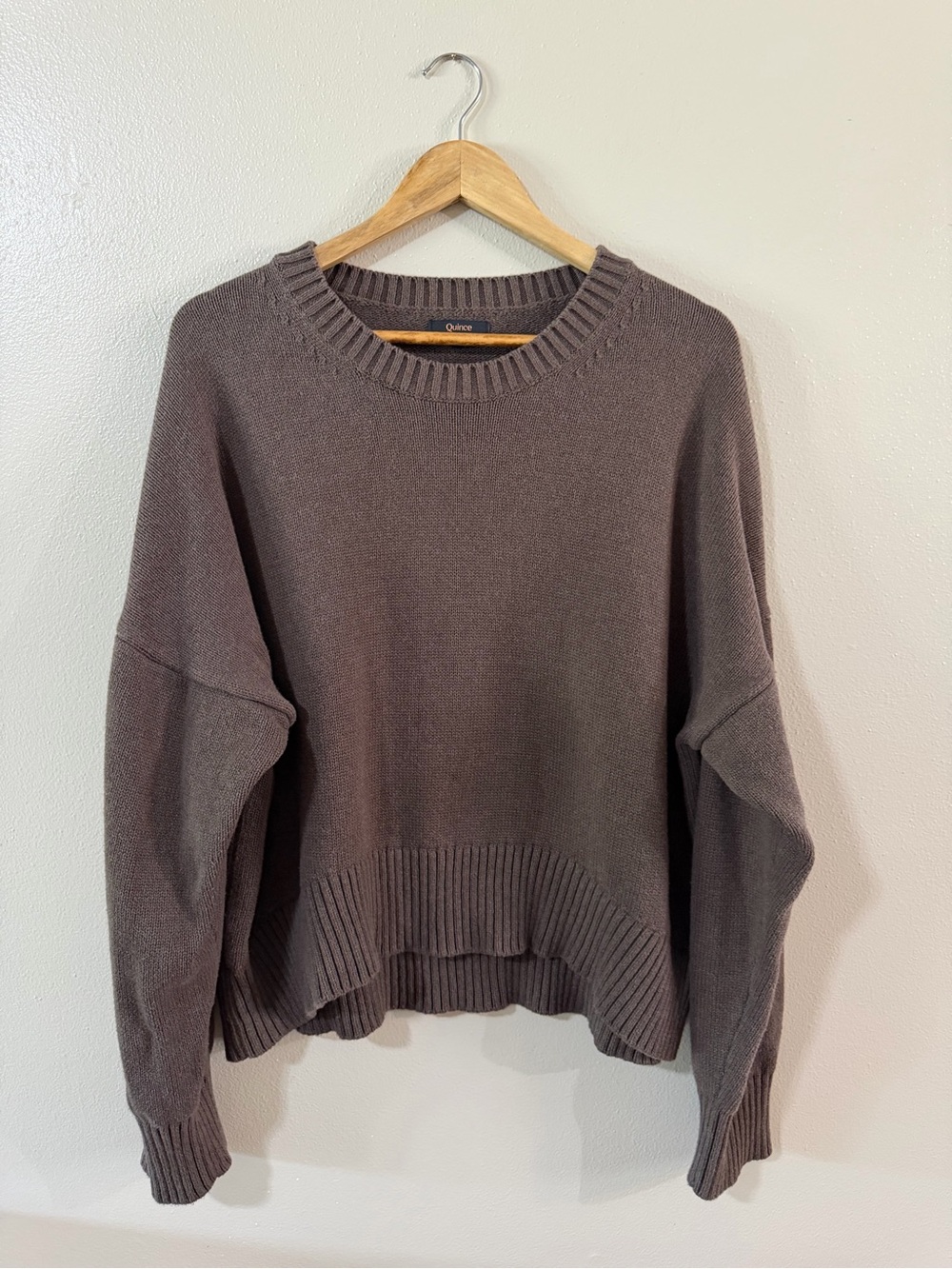 Quince 100% Organic Cotton Boyfriend Crew Sweater, Heather Brown, Large - Picture 5 of 15